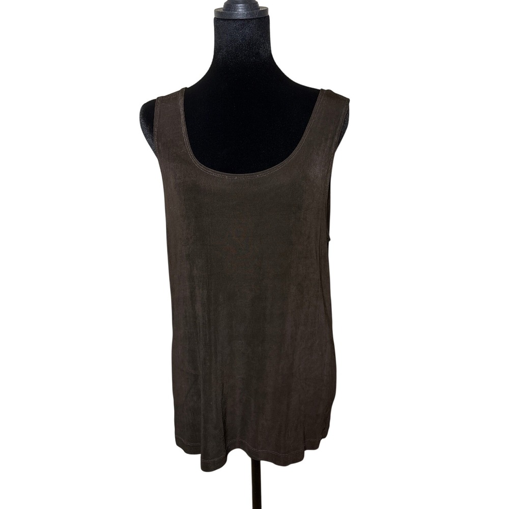 Chicos Travelers Womens Size 2 Dark Brown Scoop Neck Tank Top Sleeveless Stretch